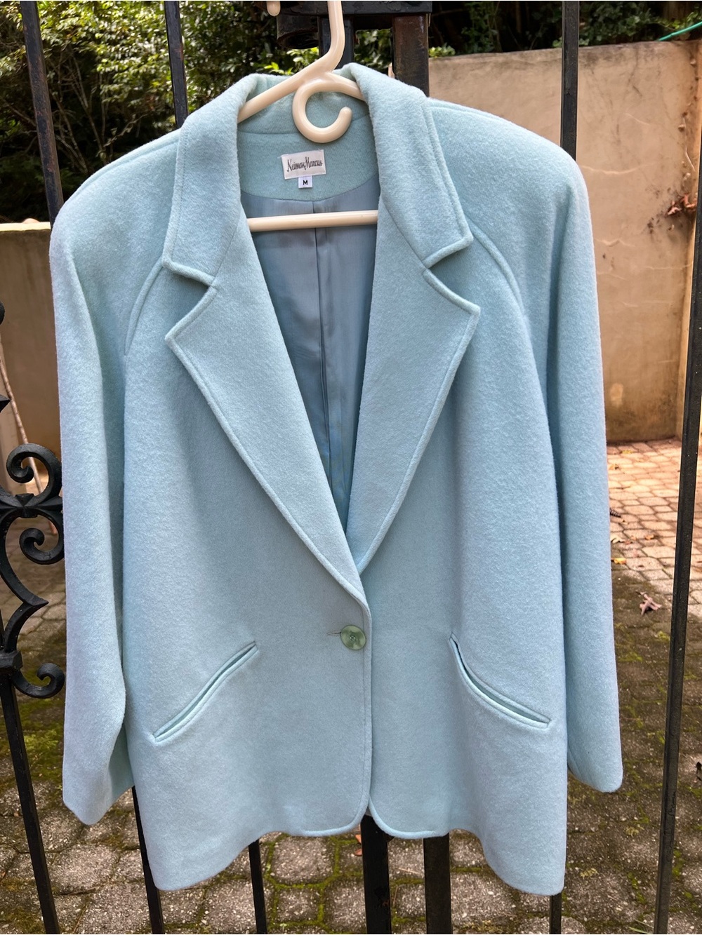 Neiman Marcus Pale Blue Single-Button Blazer /Coat